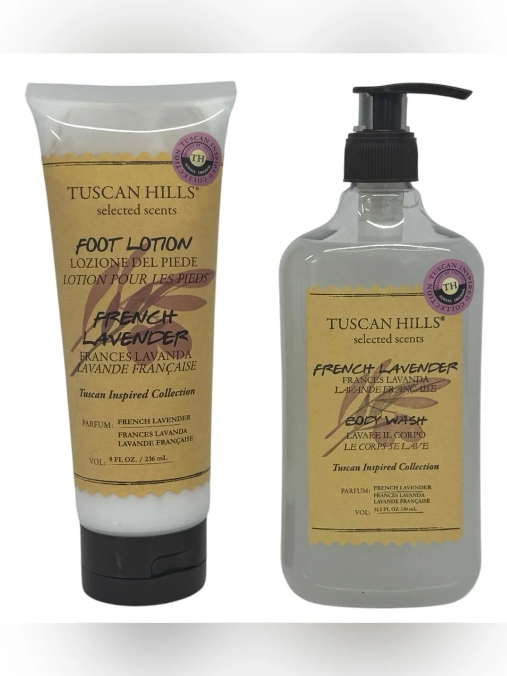 Tuscan Hills Selected Scents ~ French Lavender Body Wash 11.2 oz-Foot Lotion 8oz